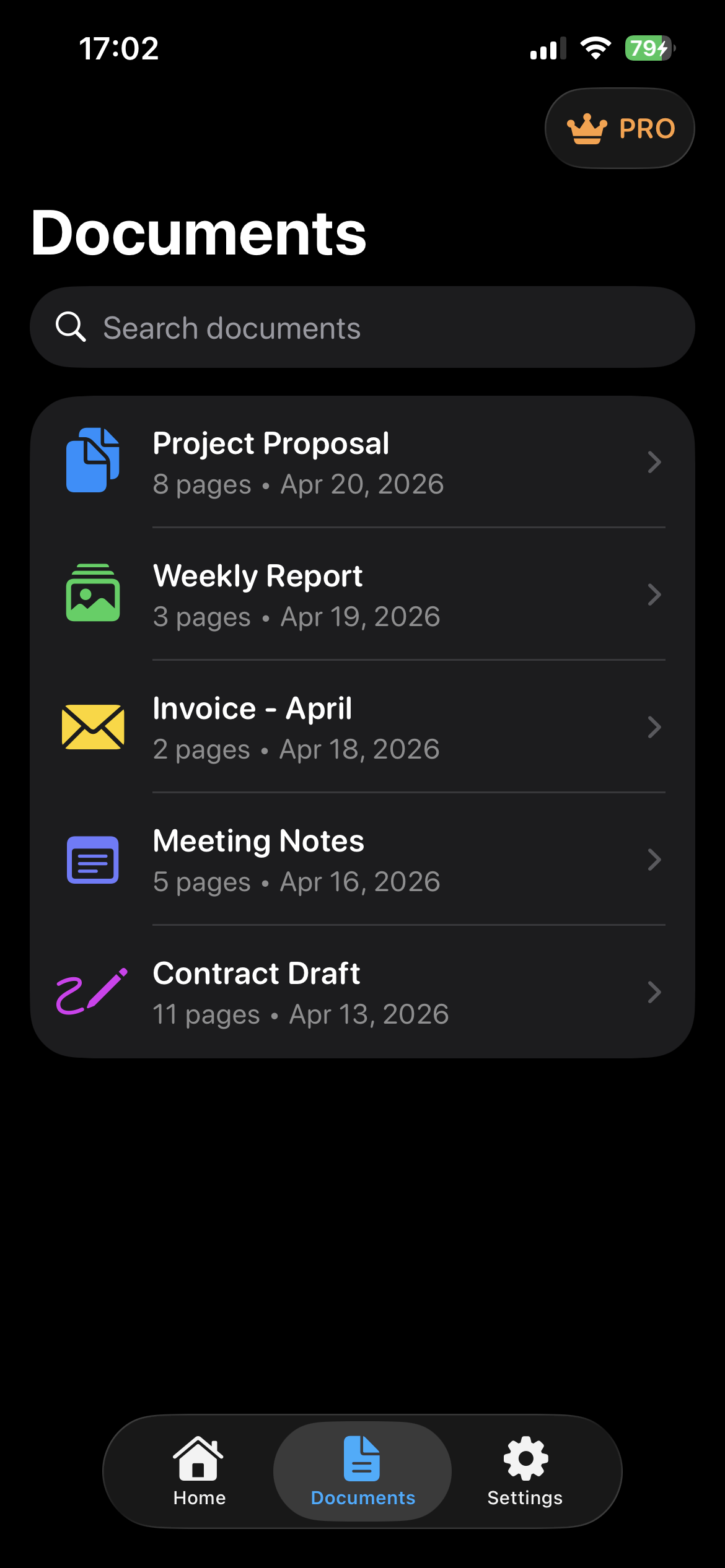 Documents hub dark mode